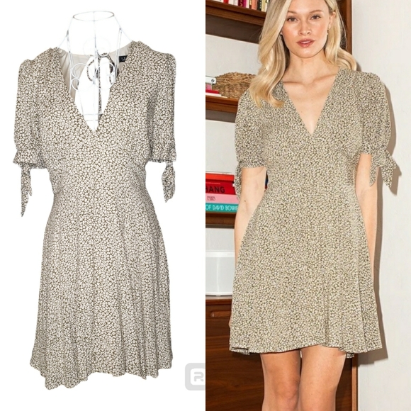 Lulus Excellent Style Olive Green Print Puff Sleeve Mini Dress Size Medium - Picture 1 of 6